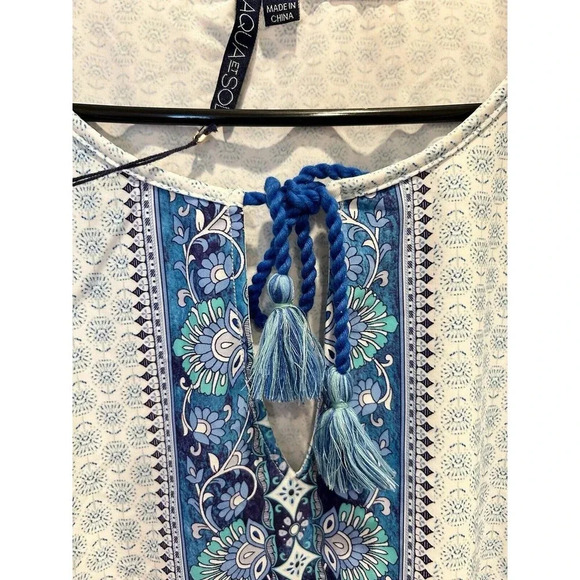 NEW Aqua Et Sol Swim Cover Up Womens L Blue White Geometric Dress UPF 50 - Picture 2 of 8